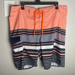 Quiksilver Men's Coral and Black Striped Board Shorts